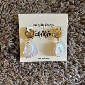 Gold and White Opalescent Drop Earrings